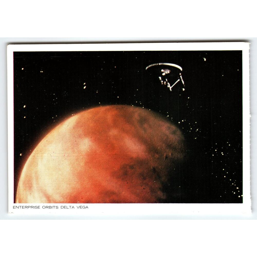 Vintage 1977 Star Trek Enterprise Orbits Delta Vega Postcard Chrome